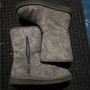 UGG Gray Suede Tall Zip Boots Women’s Size 6